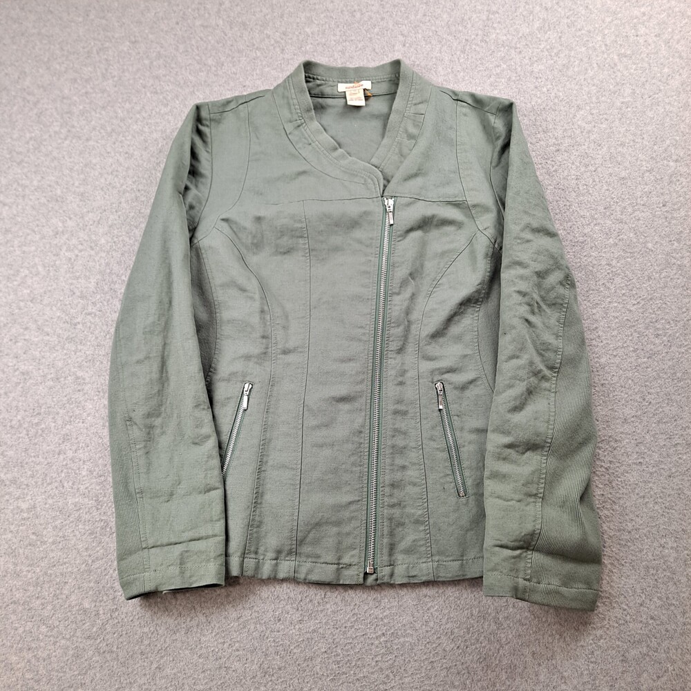 Sundance Jacket Woman 10 Green Full Zip Linen Blend Cottage Boho Heritage Classi